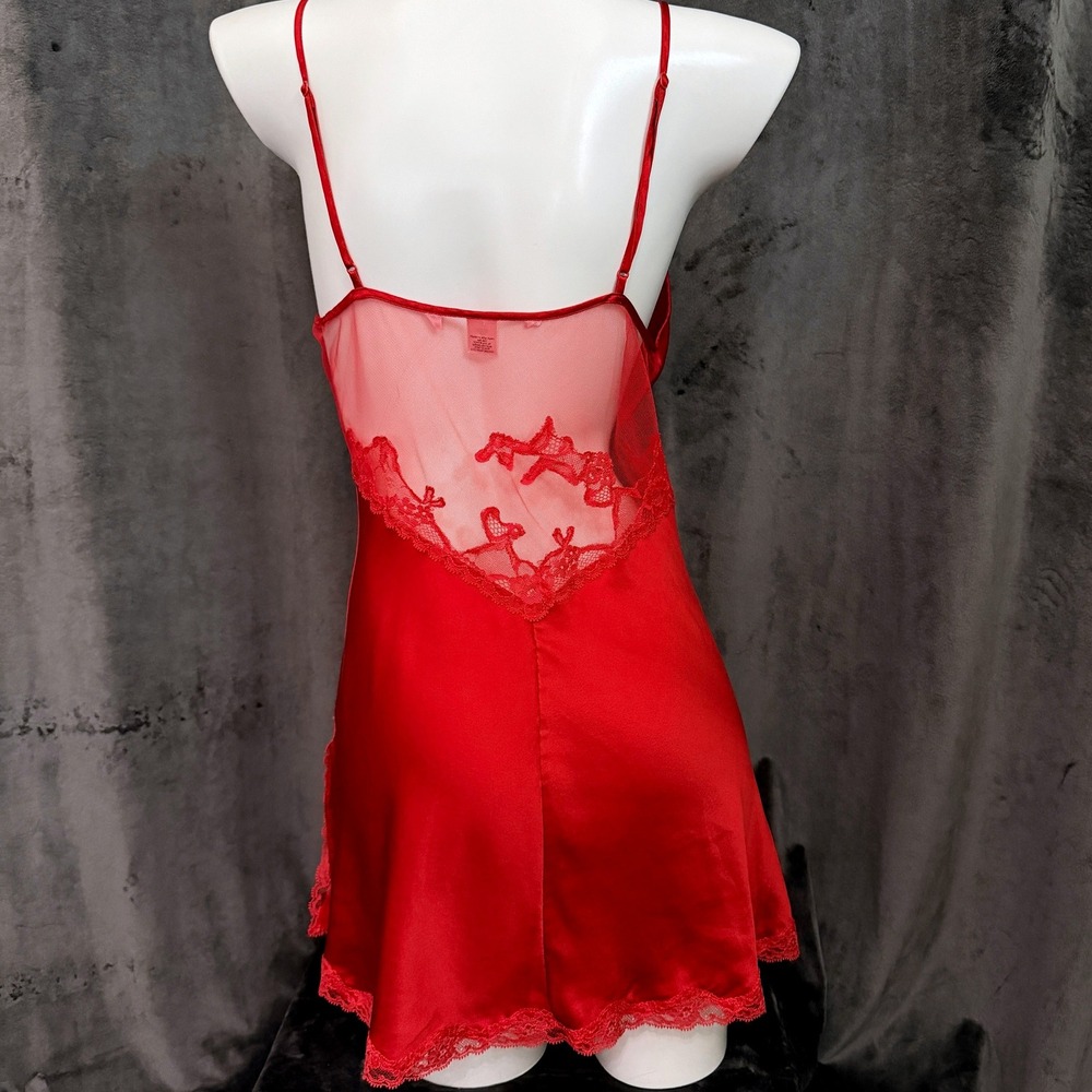 Vintage Victorias Secret Red Silk Slip Dress Lace Coquette Y2K Fairycore M - Picture 2 of 8